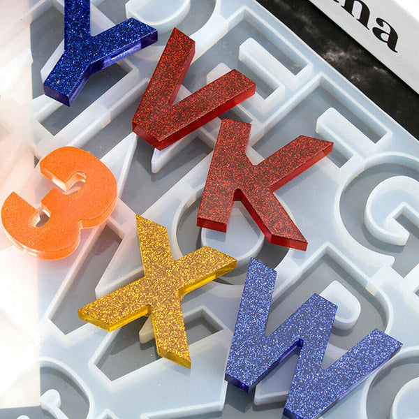 56PCS Crystal Epoxy Resin Mold Alphabet Letter Number Pendant Silicone Mould