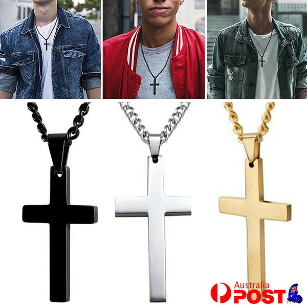 Necklace Cross Pendant Steel Stainless Chain Men Women Religious Jesus Crucifix