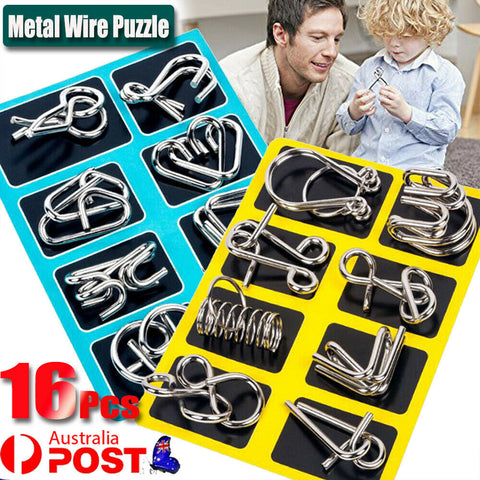 16pcs Classic IQ Metal Puzzle Brain Teaser Disentanglement Wire Puzzles Game Toy