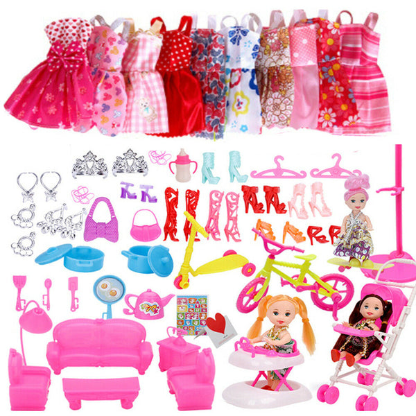 118PCS Fashion Party Dresses Clothes Shoes Accessories For Barbie Doll Kids Gift