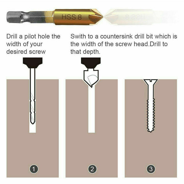 6Pcs Chamfer Countersink Deburring Drill Bit Crosshole Cutting Metal Tools AU