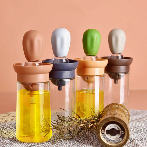 Olive Oil Dispenser Bottle with Silicone Brush Lid Cooking Measuring Container