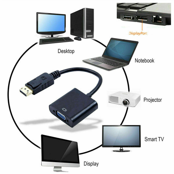 Displayport Display Port DP Male to VGA Female Video Converter Adapter Cable PC