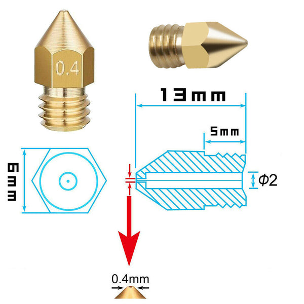 5/10pcs For Ender 3 PRO CR10 3D Printer 1.75mm 0.4mm MK8 Extruder Nozzles NEW