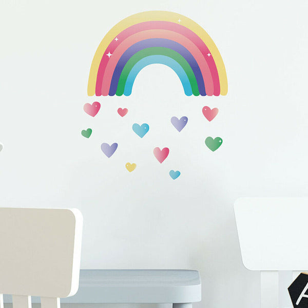 Cute Rainbow Love Heart Removable Wall Stickers Nursery Room Decor DIY AU