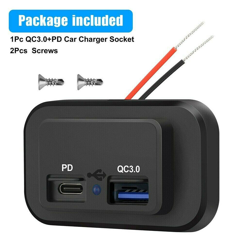 12/24V PD+QC3.0 Dual USB Port Car RV Fast Charger Socket Power Outlet Waterproof