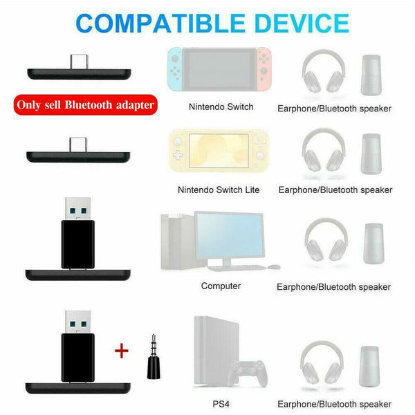 3.5mm USB Bluetooth Audio Transmitter Receiver Adapter For Nintendo Switch PC P4