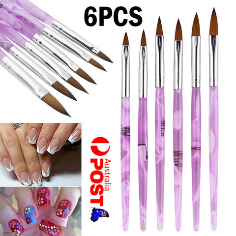 6Pcs/set Acrylic Nail Art Design Brush Gel Polish Drawing Painting Pen Tools AU