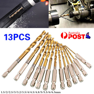 13Pcs HSS Hex Shank Quick Change Titanium Coated Shank Twist Drill Bit Set AU