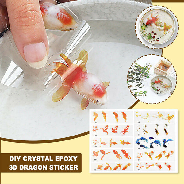 10Pcs Resin Painting Goldfish Sticker 3D Water Paint Clear Film DIY Decor Gift