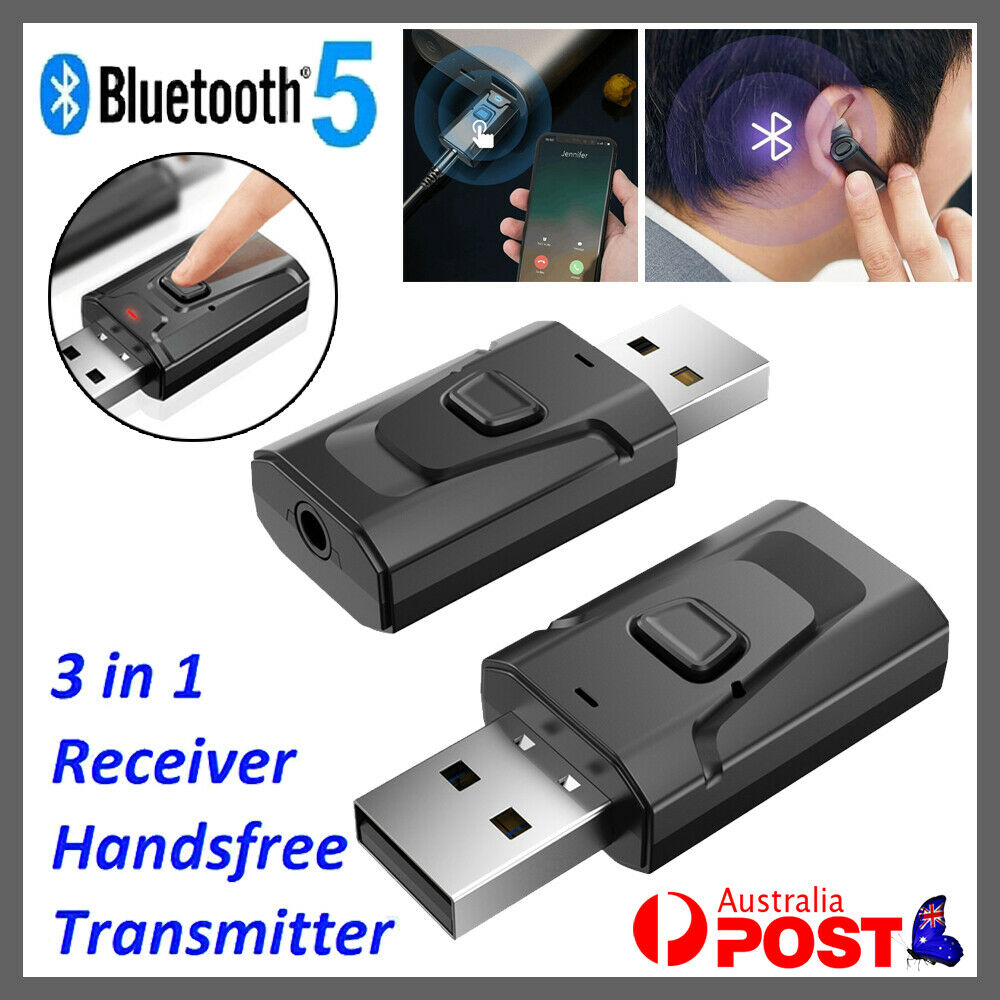 3in1 USB Bluetooth 5.0 Audio Transmitter Receiver Adapter for TV PC Car AUX