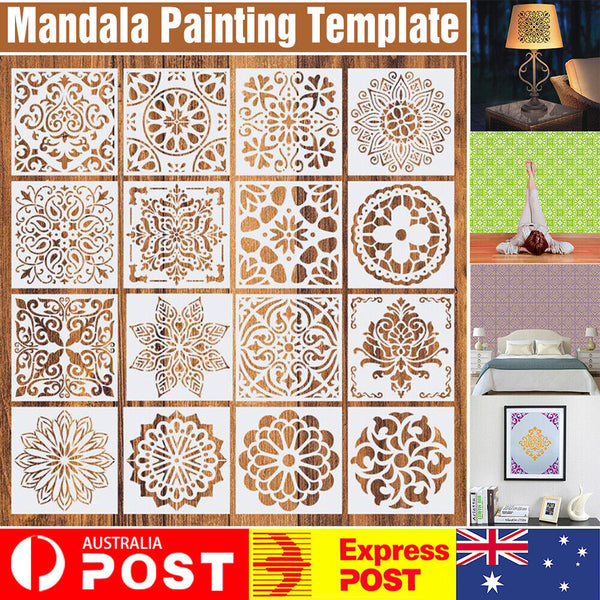 32pcs Mandala Painting Stencils Template Windows Floor Wall Tile Paint DIY Decor