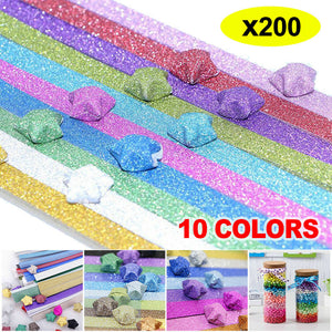 200X DIY Origami Lucky Wish Star Paper Strips Glows Glitter Craft Gift Manual