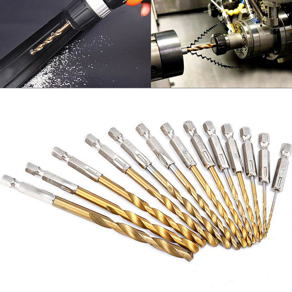 13Pcs HSS Hex Shank Quick Change Titanium Coated Shank Twist Drill Bit Set AU