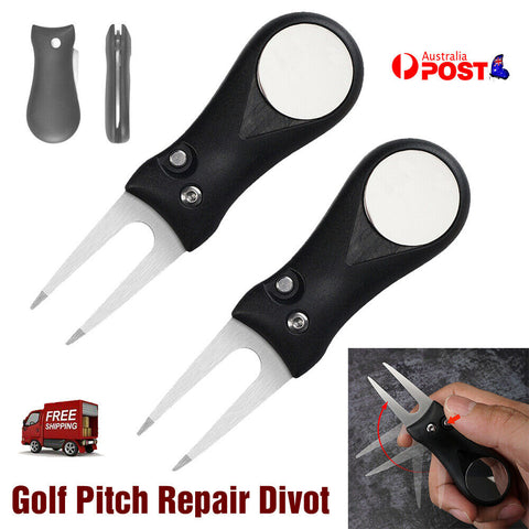 2/3/5X Golf Pitch Repair Divot Switchblade Tool with Golf Ball Marker Mark Kit