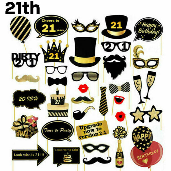 36PCS 18th/21st/30th/40th/50th/60th Birthday Party Photo Booth Props Decorations