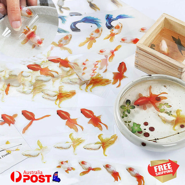 10Pcs Resin Painting Goldfish Sticker 3D Water Paint Clear Film DIY Decor Gift