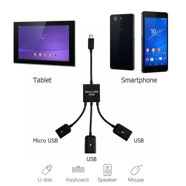 Micro USB HUB Male to Female Micro USB Double USB 2.0 Host OTG Adapter Cable