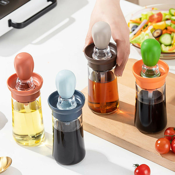 Olive Oil Dispenser Bottle with Silicone Brush Lid Cooking Measuring Container