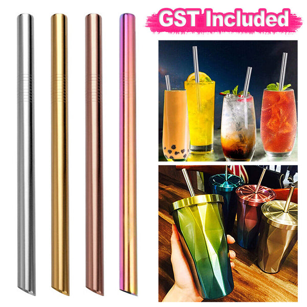 Stainless Steel Straws Metal Drinking Straw Bent Long Reusable Washable AU