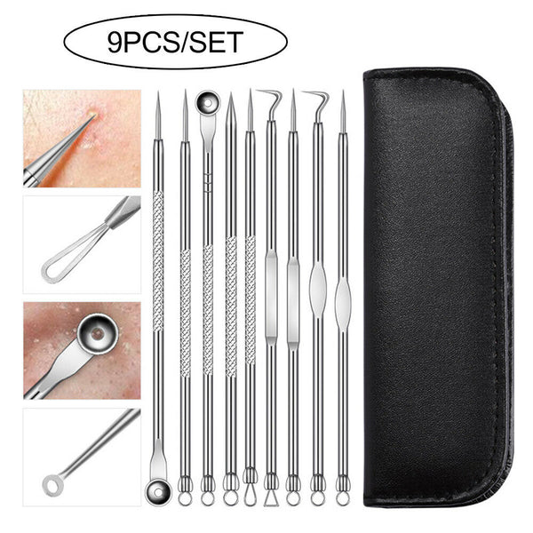 9pc Blackhead Remover Tool Pimple Blemish Popper Comedone Acne Cleaner Kit +Case