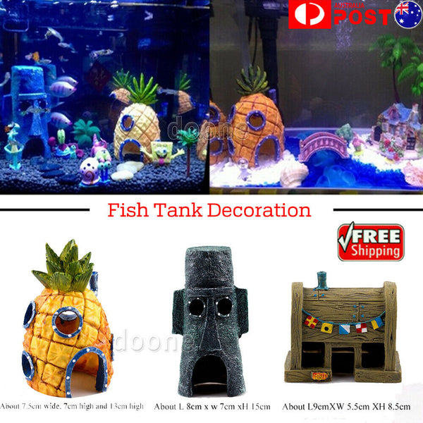 AU 1/3pcs Sponge Bob Pineapple House Hole Fish Tank Decoration Aquarium Ornament