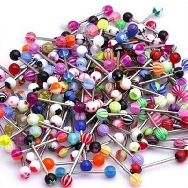 30/60pcs Mixed Color Tongue Ring Piercing Jewellery Tounge Different Barbell Bar