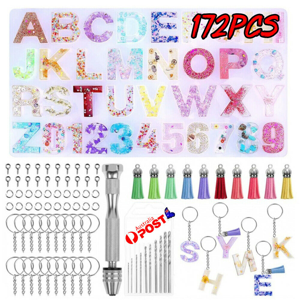 172pcs Epoxy Resin Molds Casting Letter Alphabet Number Silicone Mould Craft Kit