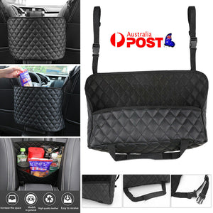 Black Car Net Pocket Handbag Holder PU Leather Between Car Seat Storage Organize