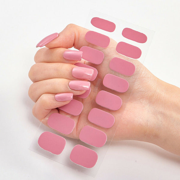 Gel Nail Polish Strips semi Cured Gel Nail Stickers Wraps Filer Tool Nail Art AU