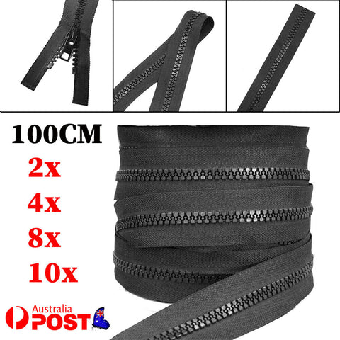 #10 Zipper Black Heavy Duty Chunky Teeth Sewing on Tent, Open End Zip 100cm
