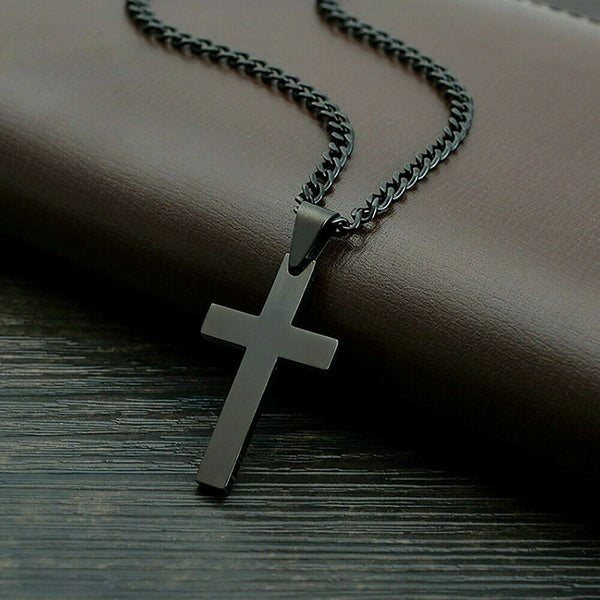 Necklace Cross Pendant Steel Stainless Chain Men Women Religious Jesus Crucifix