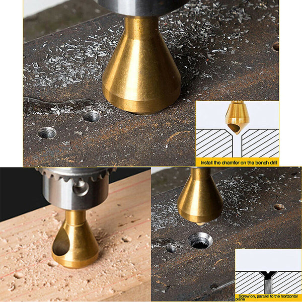 4x Chamfer Deburring Crosshole Metal Tool Countersink Cutting Ti Drill Bit Set