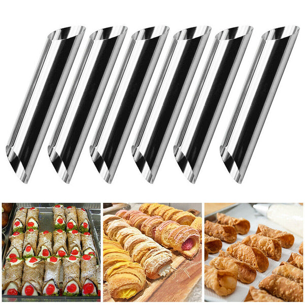 6pcs Stainless Steel Cannoli Tubes Cream Shells Roll Moulds Pasty Baking Tube