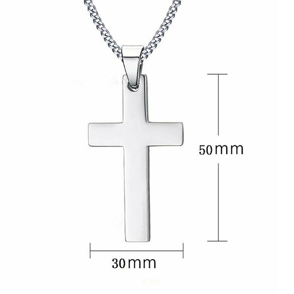 Necklace Cross Pendant Steel Stainless Chain Men Women Religious Jesus Crucifix