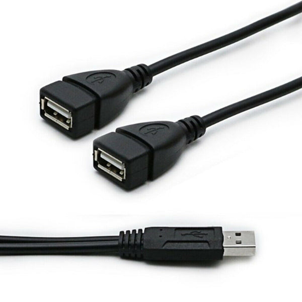 Double USB Extension 1 Male To 2 Female Y Cable Cord Power Adapter Splitter