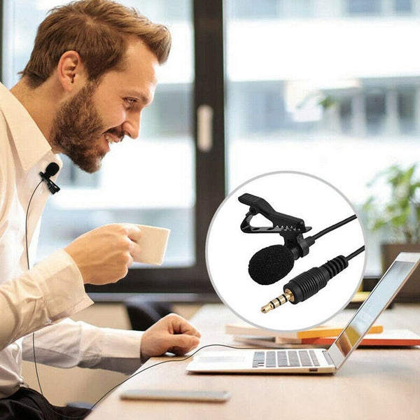 Clip-on Mic Microphone 3.5mm Lapel Lavalier for iPhone & Android Smartphones PC