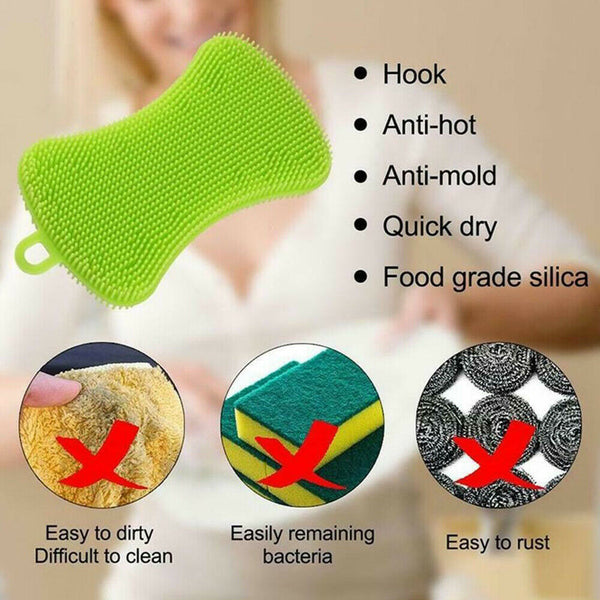 1~4PCS Home Kitchen Silicone Scrubber Sponge Brush Dish Pot Pan Washing Cleaning