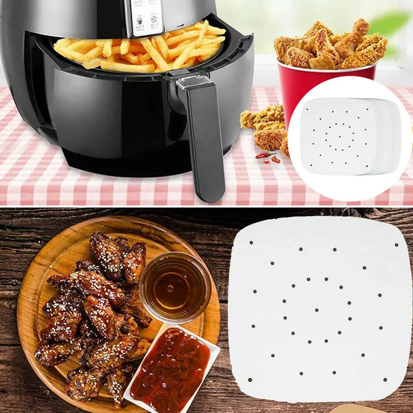 100Pcs Perforated Bamboo Steamer Square Liners Non-Stick Paper Pad For Air Fryer