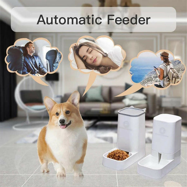 Automatic Pet Dog Cat Food Water Dispenser Feeder Self Feeding Bowl Bottle AU