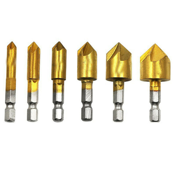 6Pcs Chamfer Countersink Deburring Drill Bit Crosshole Cutting Metal Tools AU