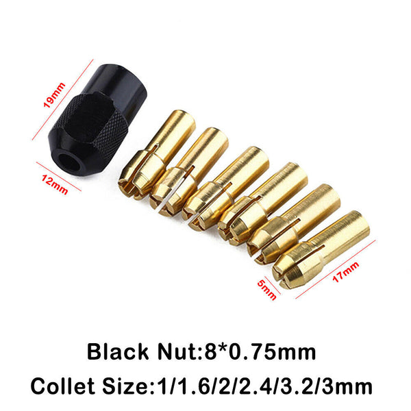 7Pc Brass Collet Black Nut Drill Chuck Tool Set For Electric Grinder Accessories