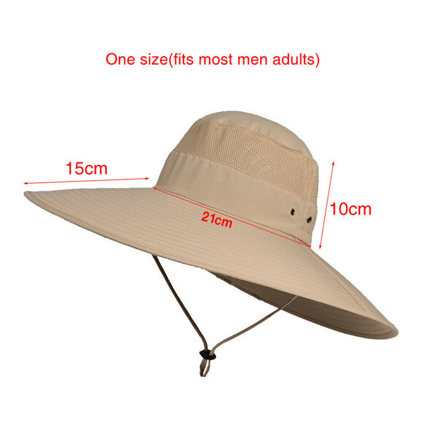 Hiking Sun Hat Unisex Wide Brim Fishing With Chin Strap Breathable Sun Protect