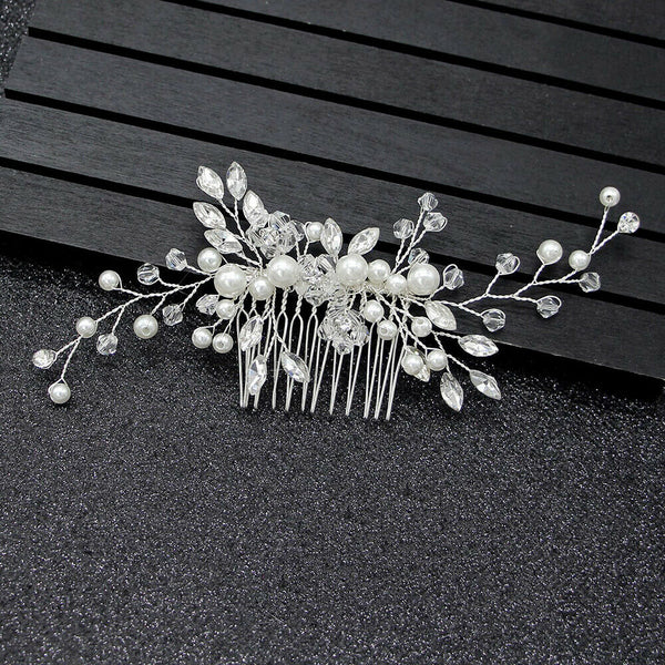 Women Crystal Pearl Headband Bridal Vine Headpiece Hair Wedding Headdress Comb