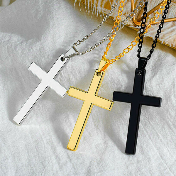 Necklace Cross Pendant Steel Stainless Chain Men Women Religious Jesus Crucifix