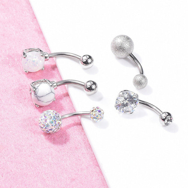 5PCS Belly Button Rings Navel Bars Surgical Steel Stone Body Piercing Jewellery