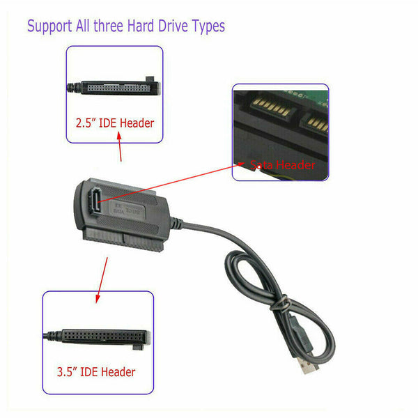 SATA/PATA/IDE to USB 2.0 Adapter Converter Cable for 2.5 3.5'' Hard Drive Disk