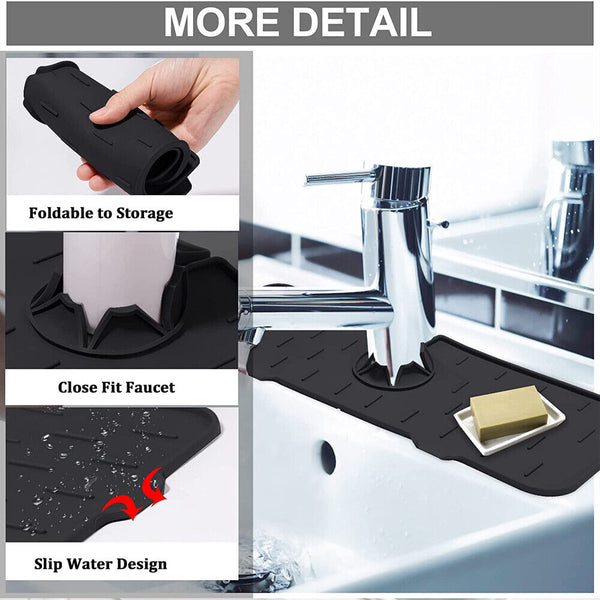 Faucet Mat Silicone For Kitchen Sink - Splash Guard Bathroom Sink Draining Pad