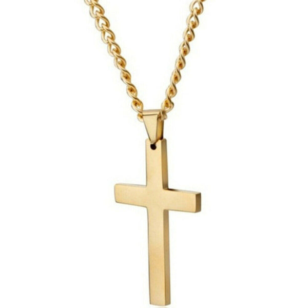 Necklace Cross Pendant Steel Stainless Chain Men Women Religious Jesus Crucifix