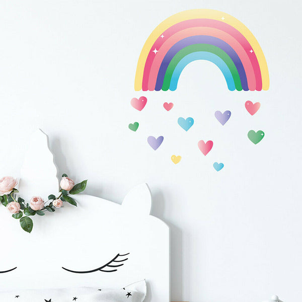 Cute Rainbow Love Heart Removable Wall Stickers Nursery Room Decor DIY AU